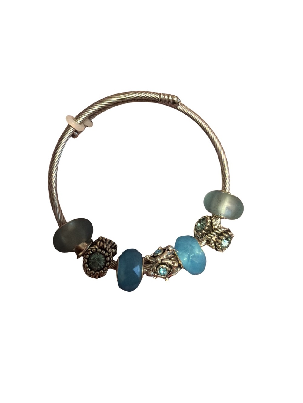 Blue Bead Silver-Tone Charm Bracelet